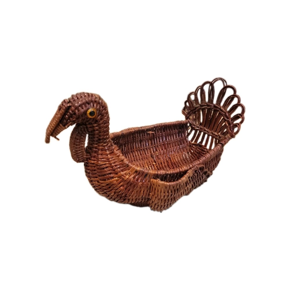 Vintage Woven Wicker Turkey Thanksgiving Basket. 10"Ă—6"Ă—5" High